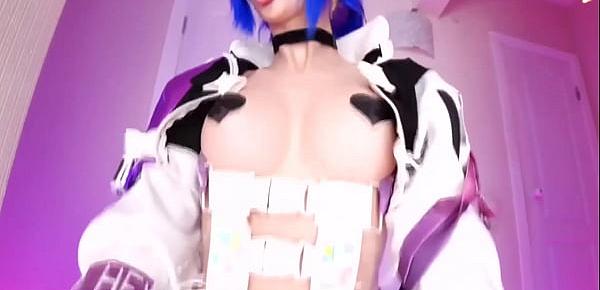  Gorgeous Purple Bitch as Gamer Projekt Melody loves showing off her sexy body. She stimulates her cunt and wanting a huge throbbing cock inside her tight asshole.